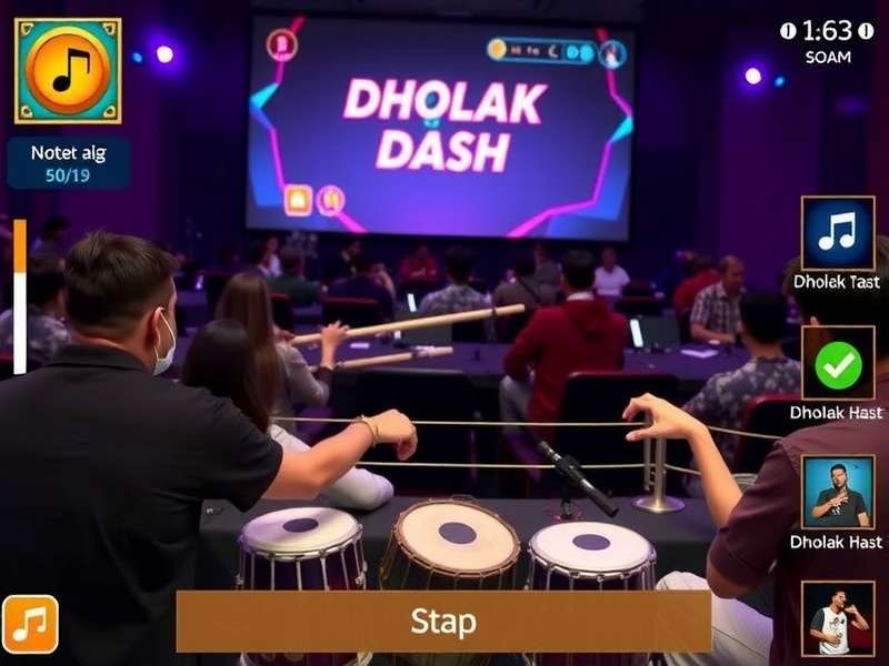 Dholak Dash gameplay screenshot showing rhythmic tapping interface